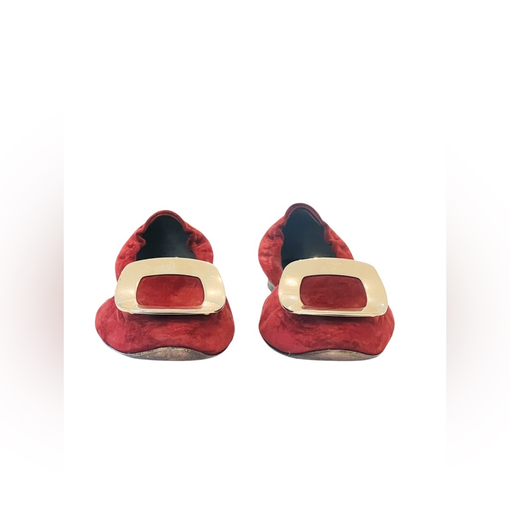 Roger Vivier Burgundy Suede Chips D'orsay Flats
